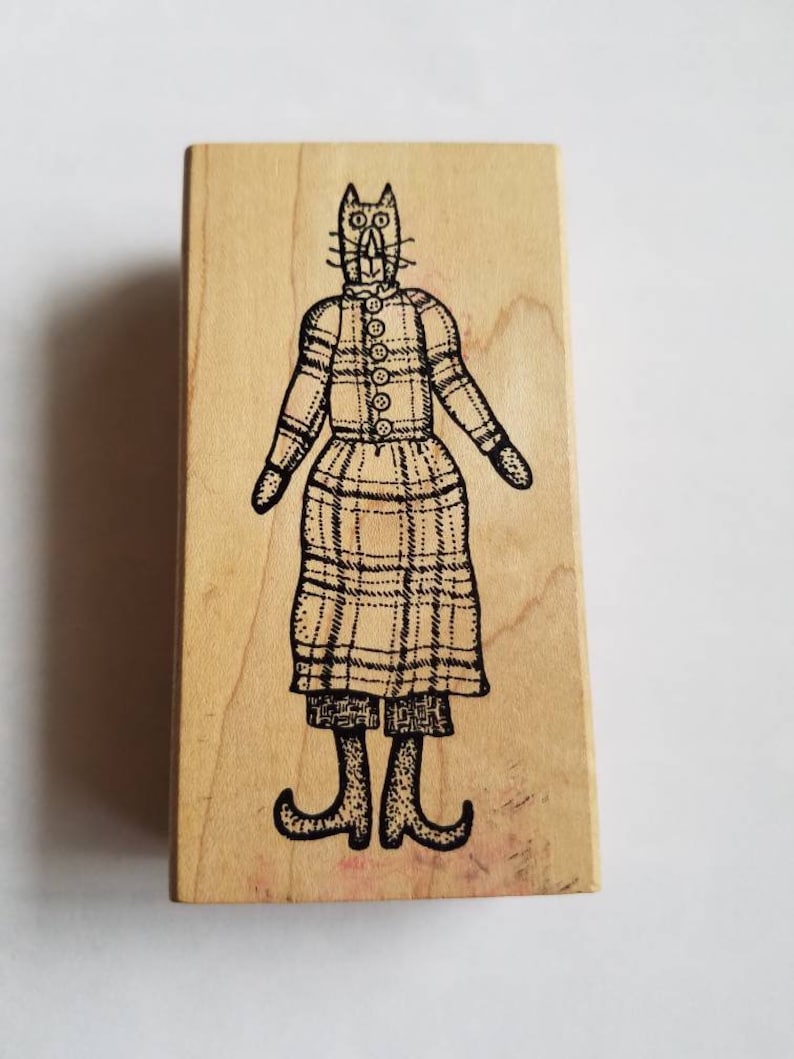 1990s Vintage Carmen/'s Veranda Primitive Country Large Cat Rubber and Wood Collectible Stamp EE 1983 1996 Large Stamp