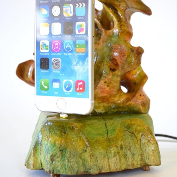 -Night-stand Lampe, iPhone Xs max docking-Station Treibholz, Xs Holz iPhone-dock, iPhone X - The Nest, Geschenk