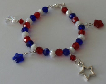 Red, White, Blue Crystal Bracelet