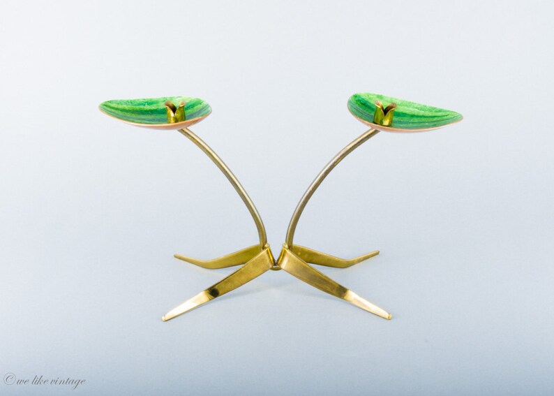 Vintage Candle Holder Centerpiece Brass Enamel Mid Century Etsy