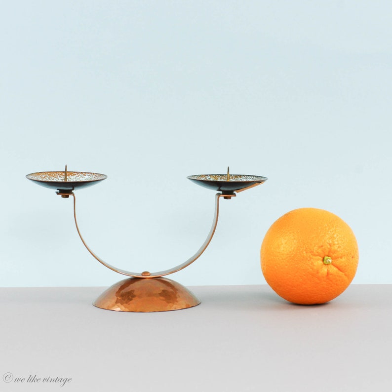 Mid Century Copper Candle Holder Centerpiece Hammered Copper Etsy