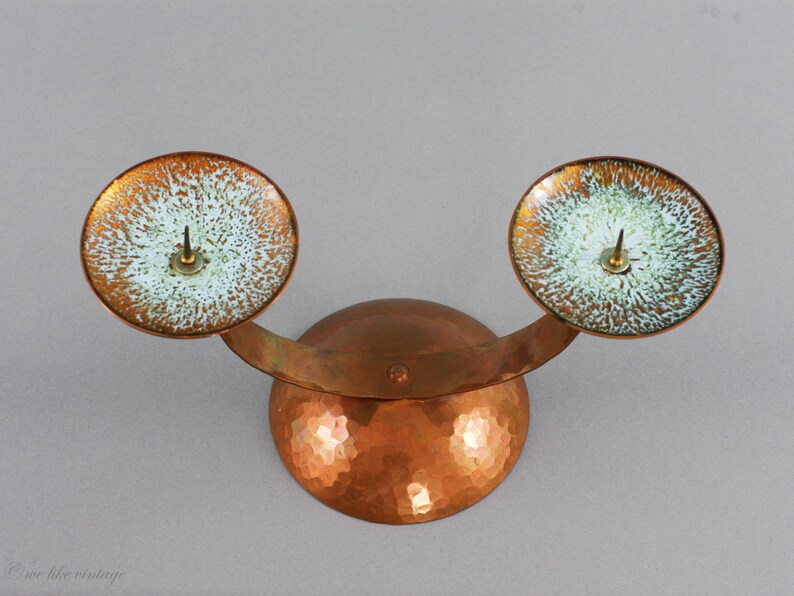 Mid Century Copper Candle Holder Centerpiece Hammered Copper Etsy