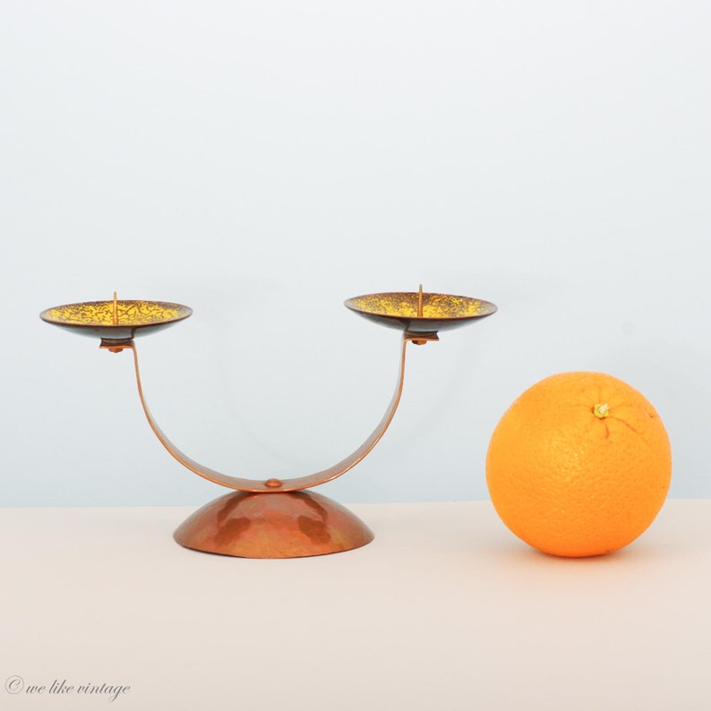 Mid Century Copper Candle Holder Centerpiece Hammered Copper Etsy