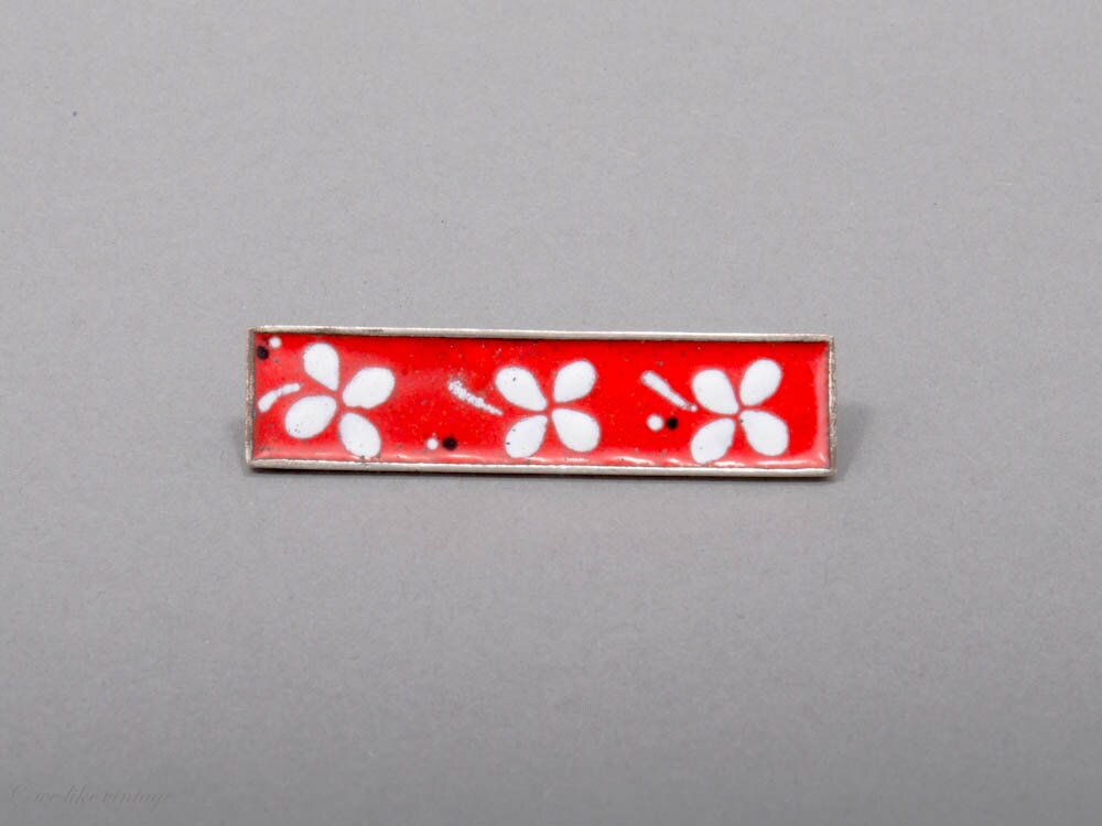 Brooch Enamel Perli Mid Century Modern Handmade Red White Etsy