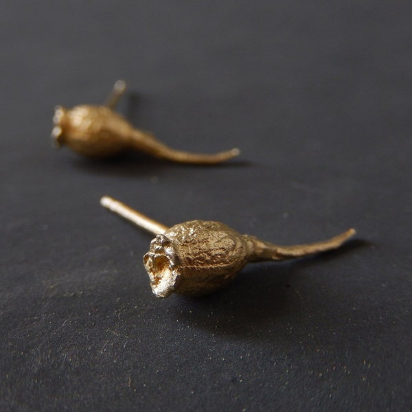 Gold Seeds Pods Ear Studs, Nature inspired botanical earrings, Sterling silver gold plated jewelry, Perfect graduation gift for her