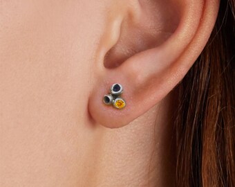 Oxidized Sterling Silver Studs: Orange Cubic Zirconia Earrings