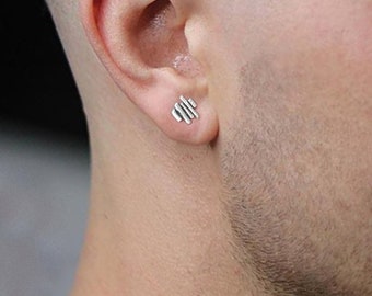 Clous d'oreilles en argent pour homme et femme. Boucles d'oreilles géométriques contemporaines unisexes, cadeau pour lui