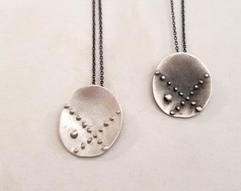 Silver or oxidized oval pendant. Minimal oval dotted necklace in sterling silver. Unisex jewellery. men’s jewelry