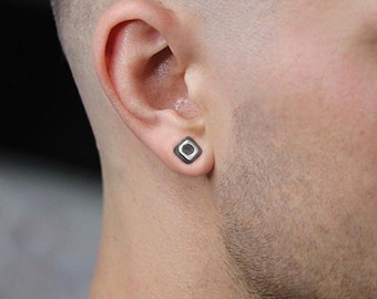 Oxidized Sterling Silver Stud Earrings: Small Geometric Square Posts