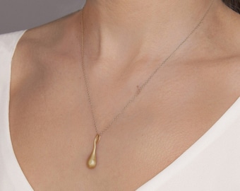 Gold drop necklace. Elegant dome pendant in sterling silver and gold plated. Delicate layering jewellery.