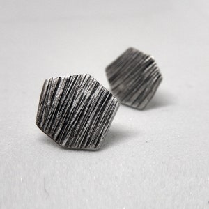 Small silver polygon Studs. Geometric Modern Sterling Silver Earrings. Faceted silver studs.