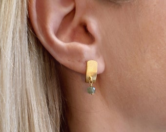 Apatite cube stud earrings. Sterling silver gold plated handmade earrings