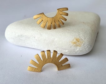 Gold Plated Fan Earrings: Sterling Silver Stud Earrings