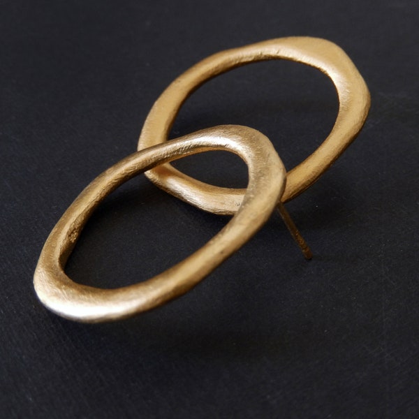 Large chunky front facing hoop earrings in silver earrings gold plated. Big statement gold hoops, Modern Hoop Earrings