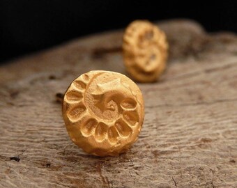 Gold Plated Ammonite Stud Earrings, Nature Inspired Fossil