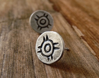 Sterling Silver Sun Sign Stud Earrings: Native American Tribal Jewelry
