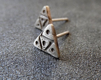 Small Triangle Stud Earring Silver - Boho Sterling Silver Stud - Silver Triangle Ear Stud - Geometric Jewelry - Bohemian Stud - Hipster