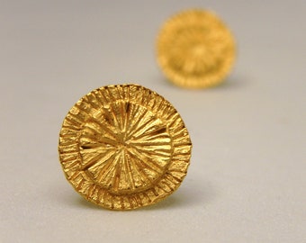 Gold Flower Ear Studs: Handmade Sterling Silver Earrings