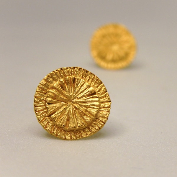Gold flower ear studs, Handmade gold plated sterling silver jewelry. Earrings for women, gifts for her