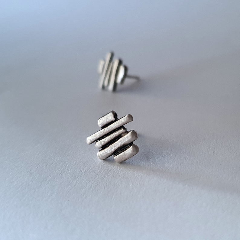 Silver stud earrings for men and woman. Contemporary geometric unisex earrings, gift for him image 8