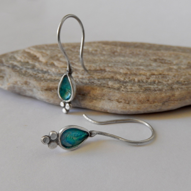 Dangle Teardrop Silver Earrings With Turquoise Enamel and Etsy