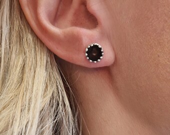 Hemispherical sterling silver studs. Blackened Silver jewellery, gift for her