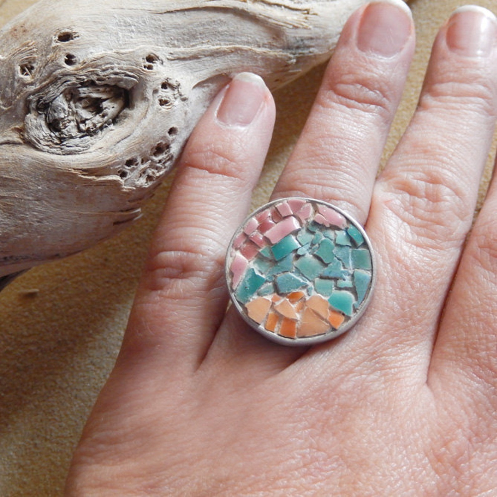 Sterling silver micro mosaic ring with mosaic ceramics tiles Etsy