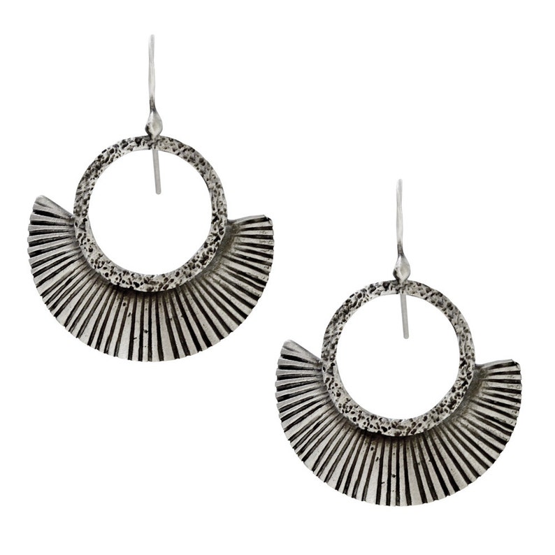 Dangle Fan Earrings Handmade Textured Earrings Artisan Etsy