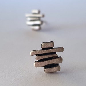 Silver stud earrings for men and woman. Contemporary geometric unisex earrings, gift for him image 7