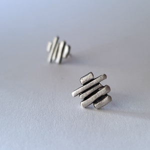 Silver stud earrings for men and woman. Contemporary geometric unisex earrings, gift for him image 5