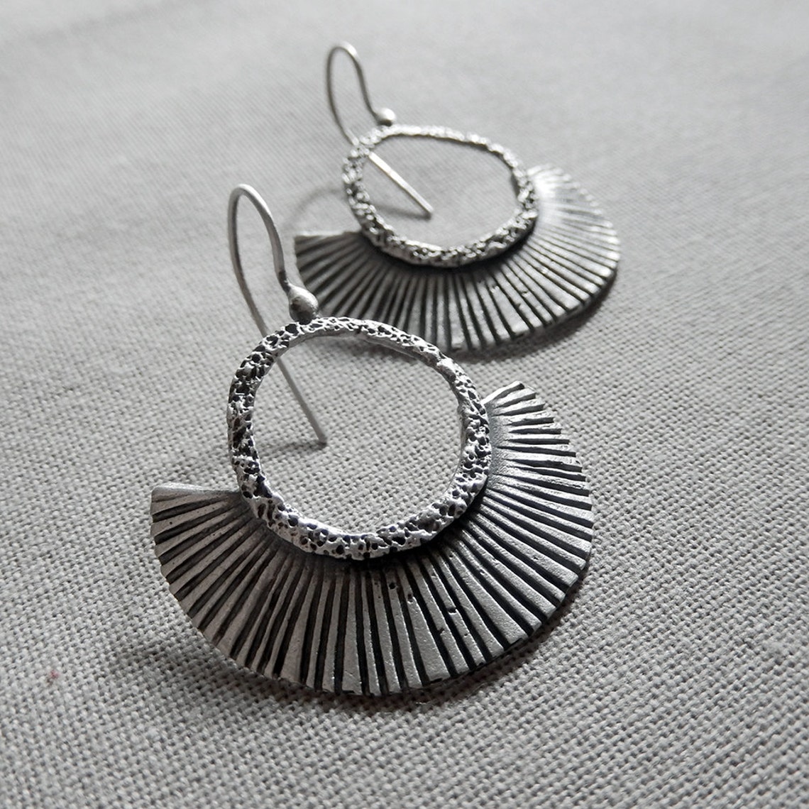 Dangle Fan Earrings Handmade Textured Earrings Artisan Etsy