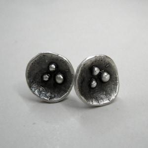 Minimalist Studs, Dark Flower Ear Studs, Oxidized Silver, botanical earrings, Sterling Silver Jewellery, Gift for Her, gift for mom