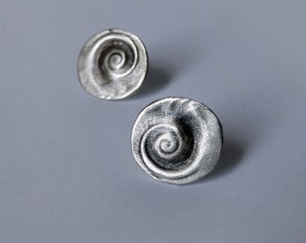 Silver Nautilus Stud Earrings, Silver shiva eye stud Earrings, Nautical earrings, Handmade Studs, 925, Sterling Silver Jewelry, Gift for Her