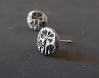 Silver Dandelion earrings. Handmade Sterling Silver Dandelion stud earrings, Botanical Button Earrings, Nature Inspired jewellery.