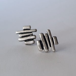 Silver stud earrings for men and woman. Contemporary geometric unisex earrings, gift for him image 9