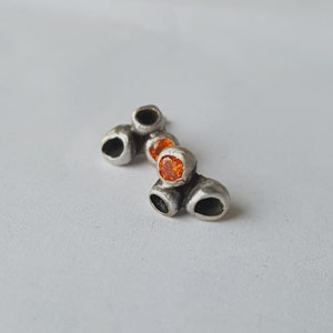 Organic form studs in oxidized silver with orange cubic zirconia. Gift for her image 3