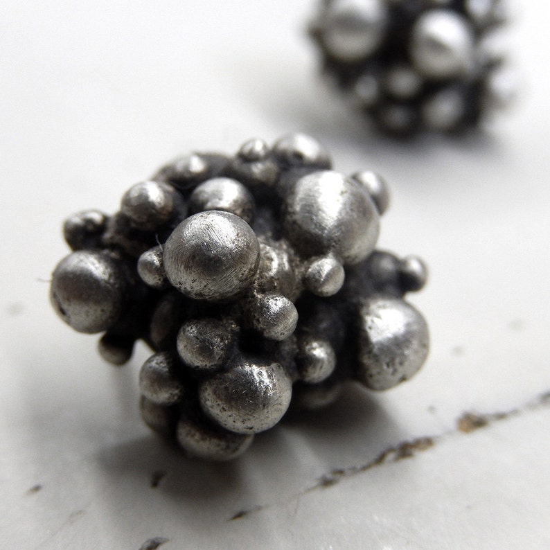 gift for mom Dots earrings Granulation jewelry Bubble Post Earrings Dark Minimal studs 925 Sterling Silver jewellery Oxidized Silver