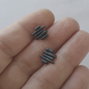 Oxidized silver stud earrings for men and woman. Contemporary unisex earrings, Blackened silver studs, gift for him image 5