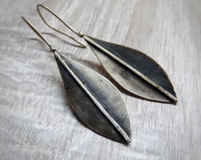 Baumeln Sie Sterling Silber Olivenbaum Blatt Ohrringe - Handgemachte Waldland, Botanischer Schmuck - Organischer Schmuck - Natur Inspirierte Ohrringe