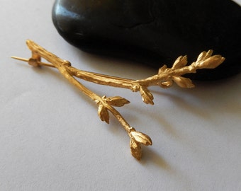 Gold Branch Brooch, Organic Jewelry, Gold Plated Jewelry, Nature Inspired Brooch, Woodland Jewelry, Botanical Jewellery, gift for mom