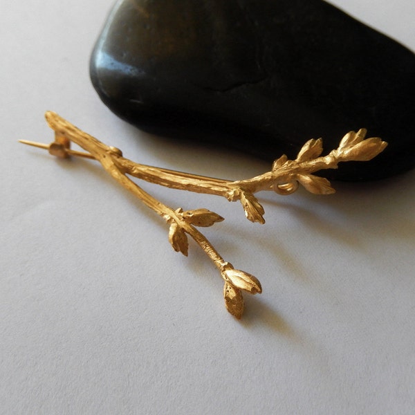 Gold Branch Brooch, Organic Jewelry, Gold Plated Jewelry, Nature Inspired Brooch, Woodland Jewelry, Botanical Jewellery, gift for mom