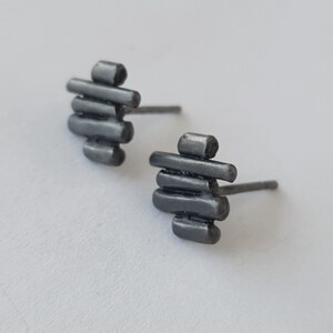 Oxidized silver stud earrings for men and woman. Contemporary unisex earrings, Blackened silver studs, gift for him image 6