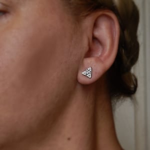 Small Triangle Stud Earring Silver - Boho Sterling Silver Stud - Silver Triangle Ear Stud - Geometric Jewelry - Bohemian Stud - Hipster