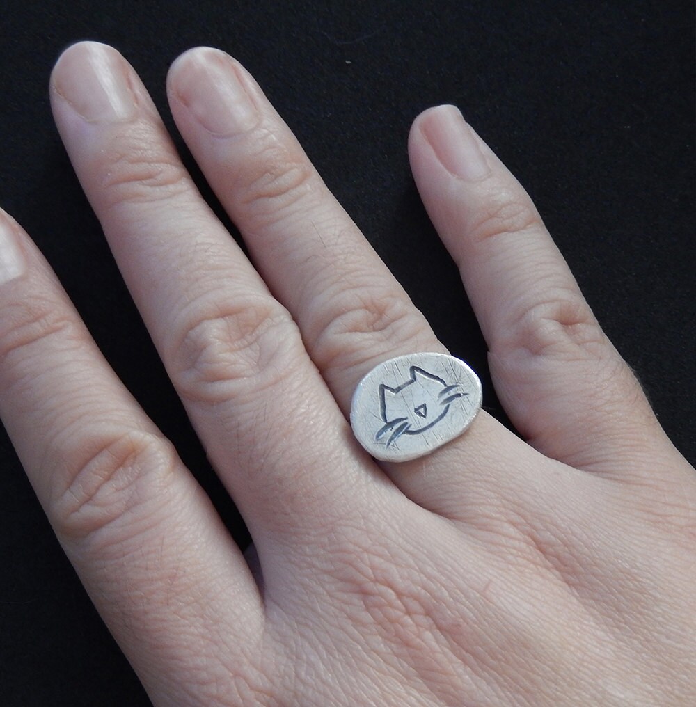 Bague Argent 925 Têtes De Chats - Taille Au Choix (50, 58.5, 56.5), Occasion Très Bon état