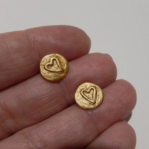 Carved heart earrings, Gold heart studs in sterling silver gold plated. Perfect Valentine's gift. image 3