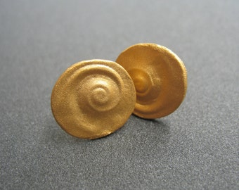 Gold Plated Nautilus Stud Earrings: Handmade Sterling Silver Jewelry
