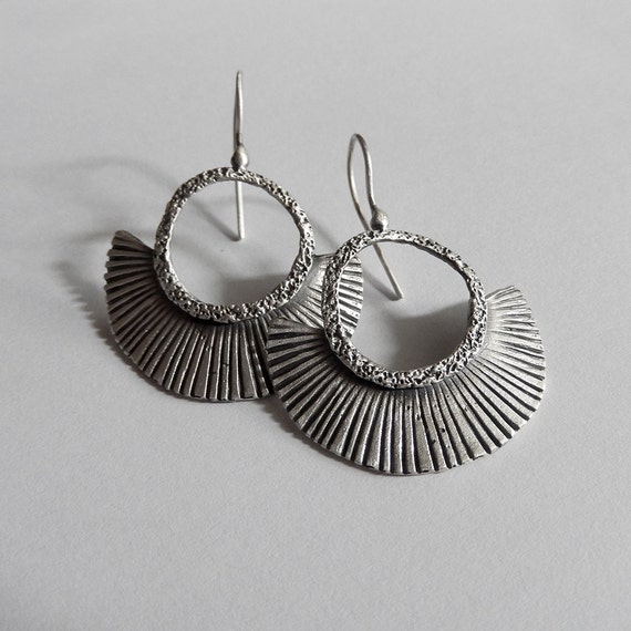 Dangle Fan Earrings Handmade Textured Earrings Artisan Etsy