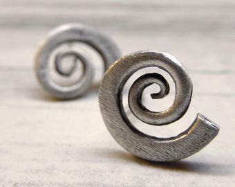 Silver spiral studs, Sterling silver Earrings, Handmade Contemporary Jewelry, Shell Studs, Nautilus earrings, Sterling Silver, gift for mom