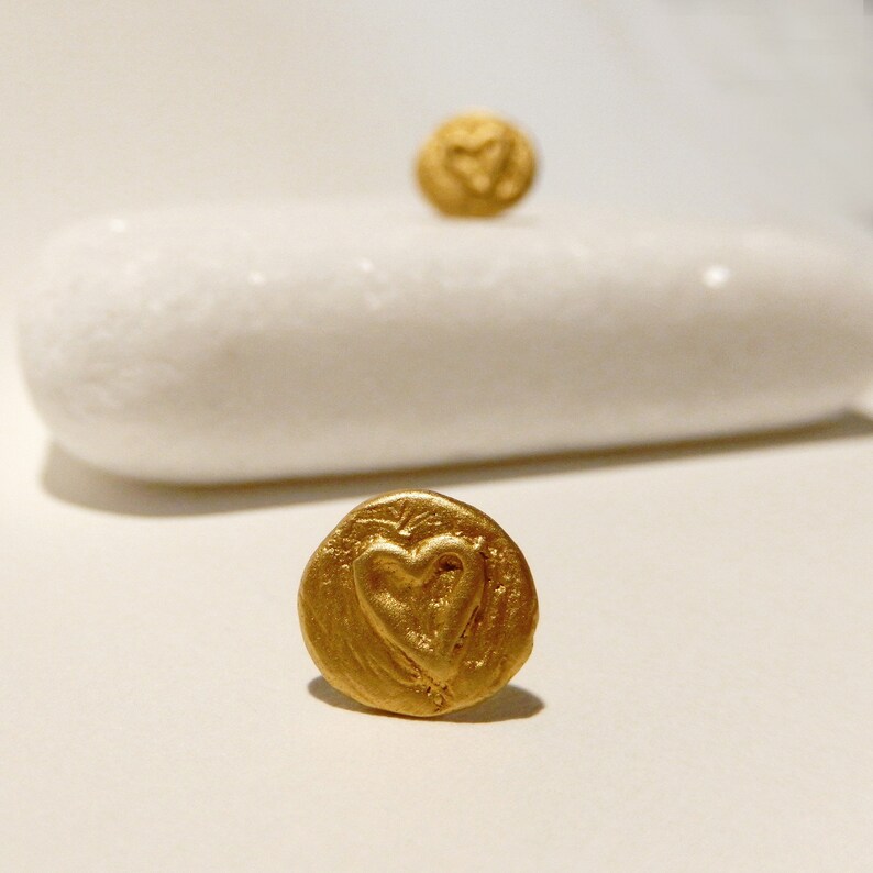 Carved heart earrings, Gold heart studs in sterling silver gold plated. Perfect Valentine's gift. image 9