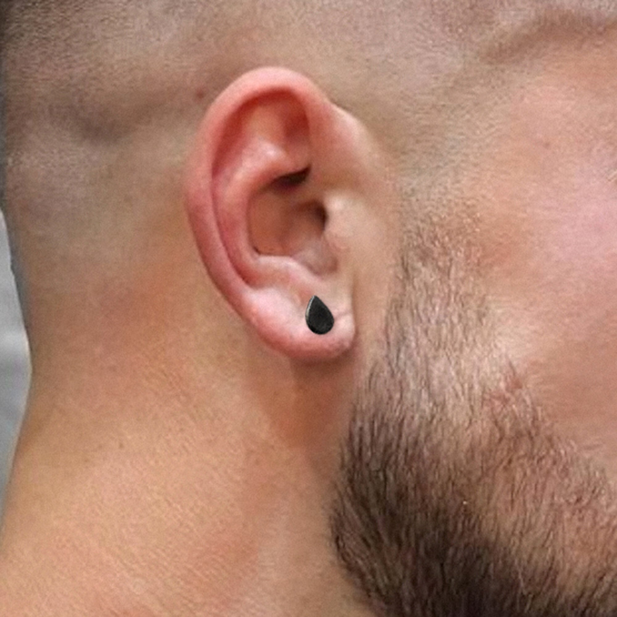 Black Drop Silver Stud Earrings for Men and Woman